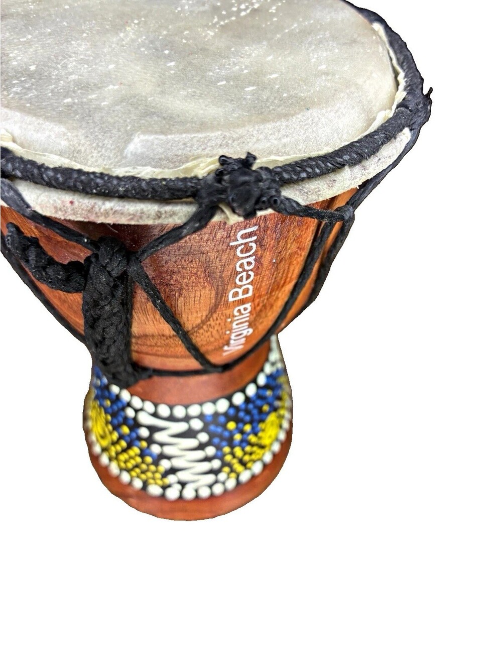 Virginia Beach Rope-Tuned Wood Djembe Hand Drum 8 in H x 3.5 in Dia